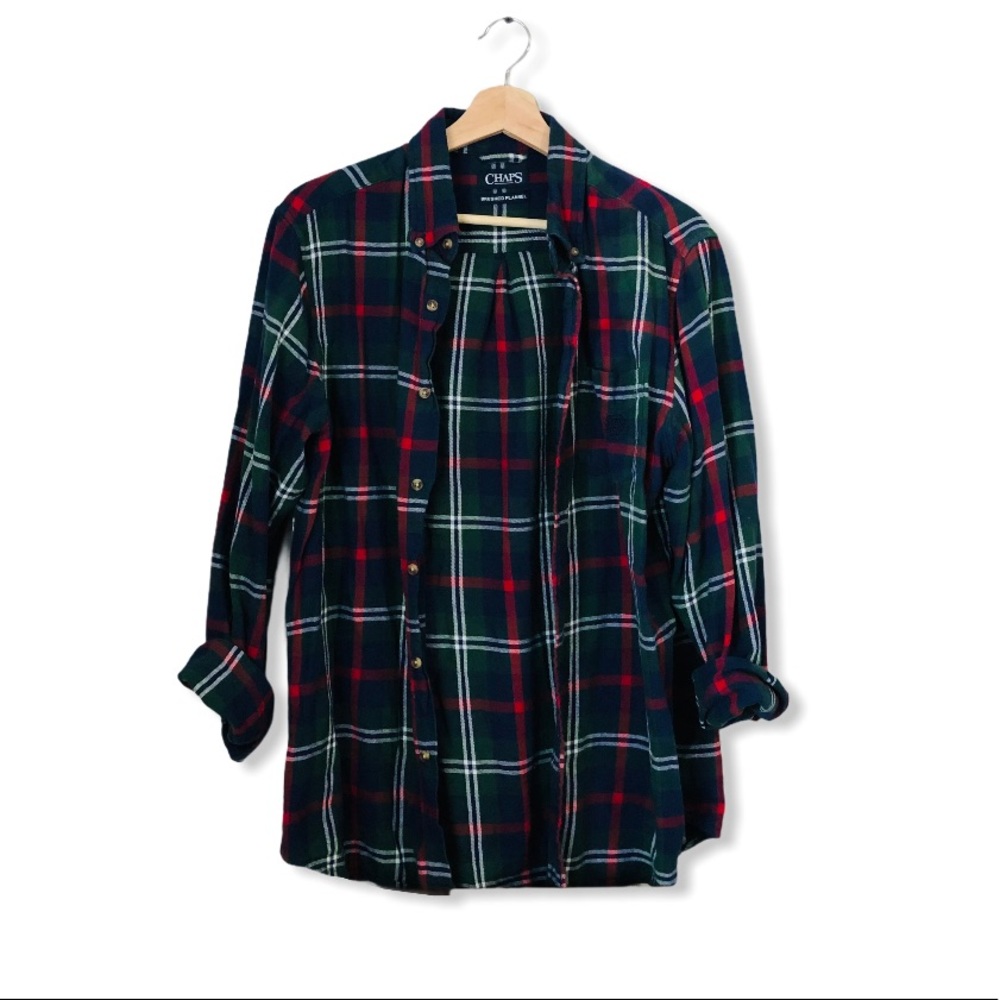 MENS plaid red green button down long sleeve shirt